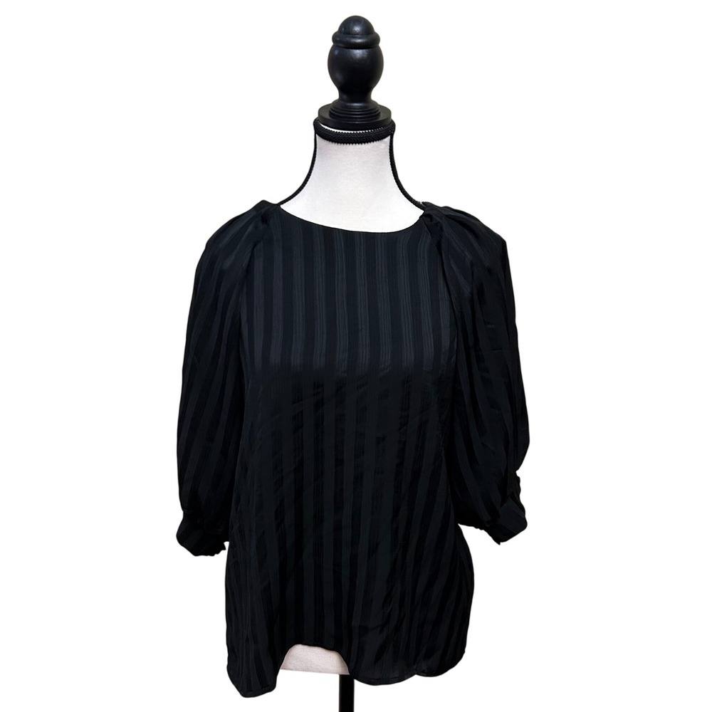 Entro Black Striped Puff Sleeve Top Blouse Women's Size S Career Casual‎